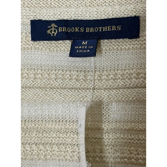NWT Brooks Brothers Womens V Neck Metallic Sweater Medium Lightweight Semi Sheer - Picture 7 of 9